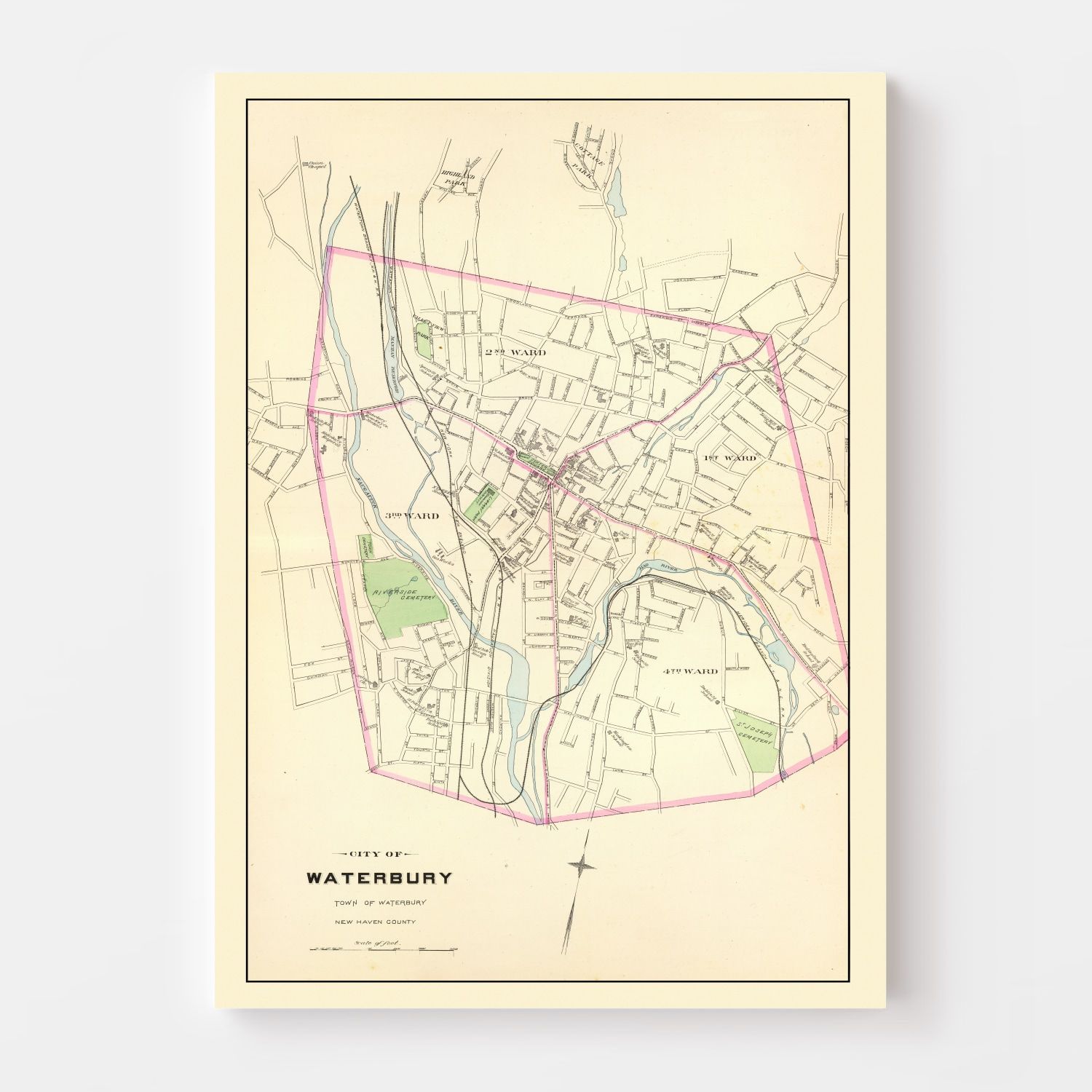 Vintage Map of Waterbury, Connecticut 1893