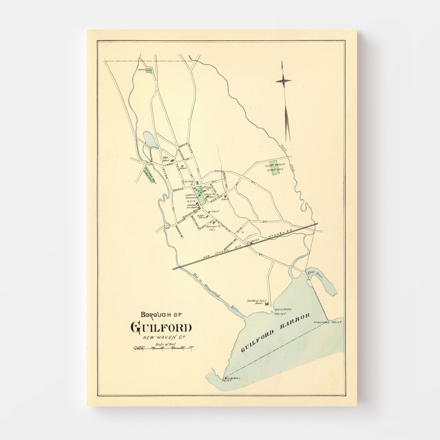 Vintage Map of Guilford, Connecticut 1893
