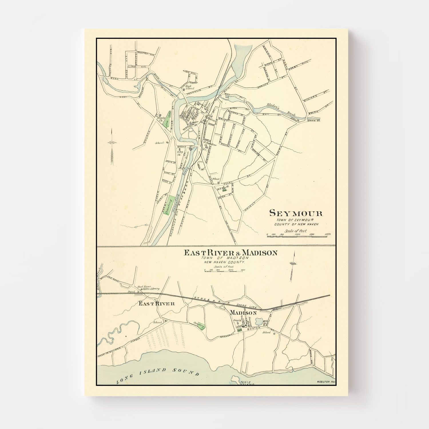 Vintage Map of Madison, Connecticut 1893
