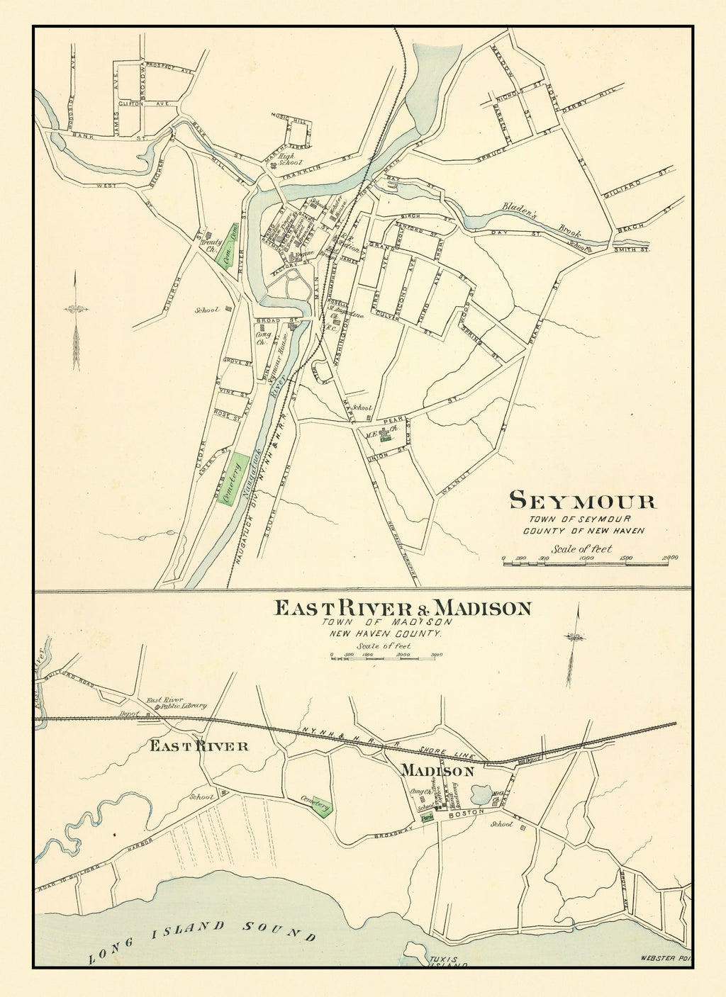 Vintage Map of Madison, Connecticut 1893