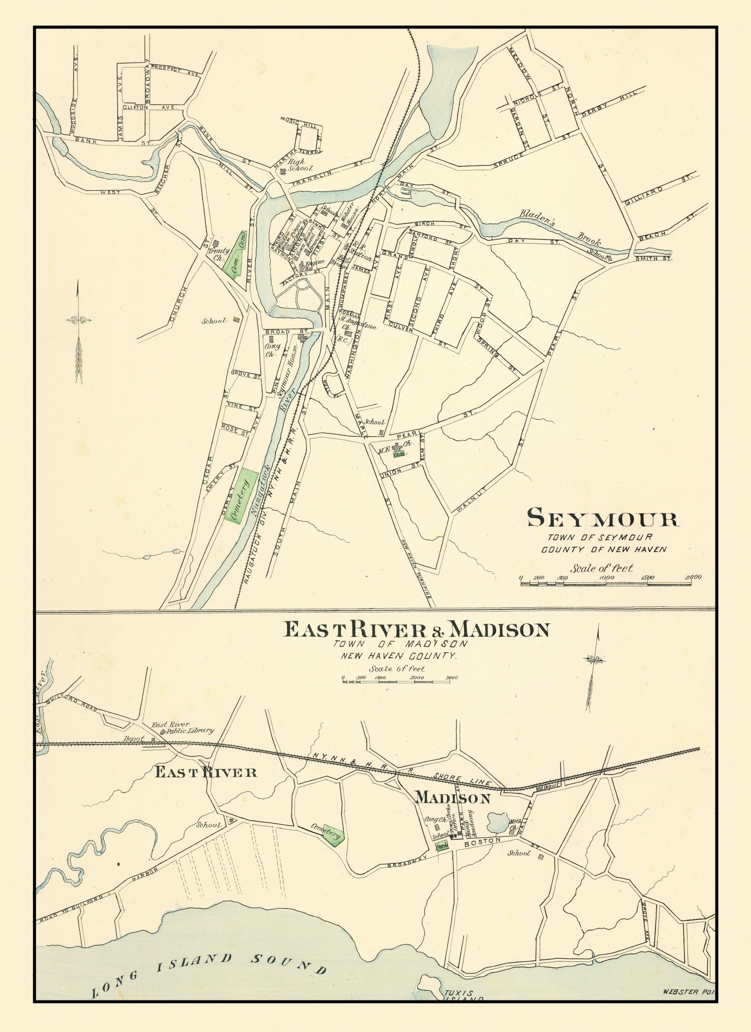 Vintage Map of Madison, Connecticut 1893