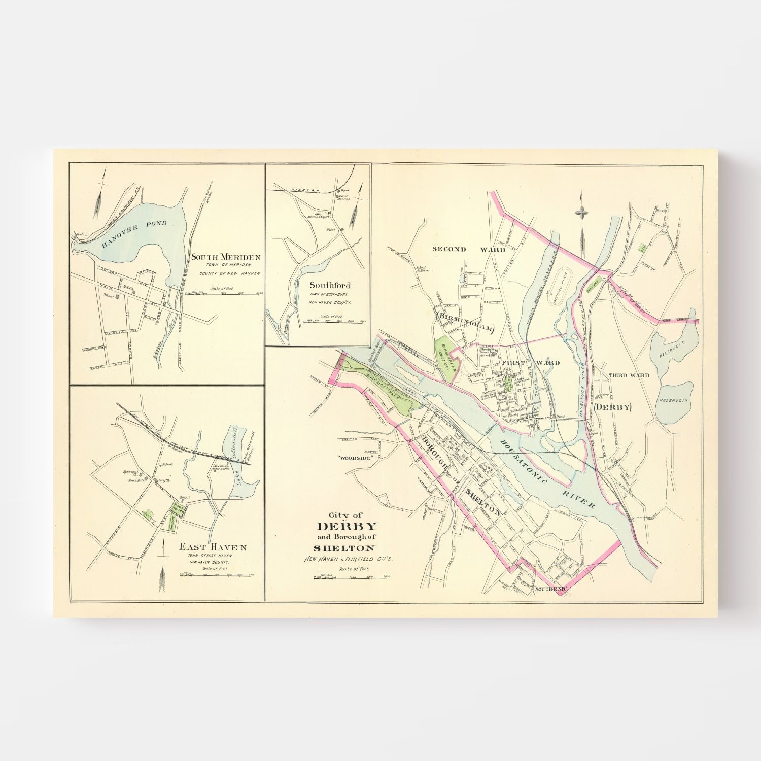 Vintage Map of Derby, Connecticut 1893