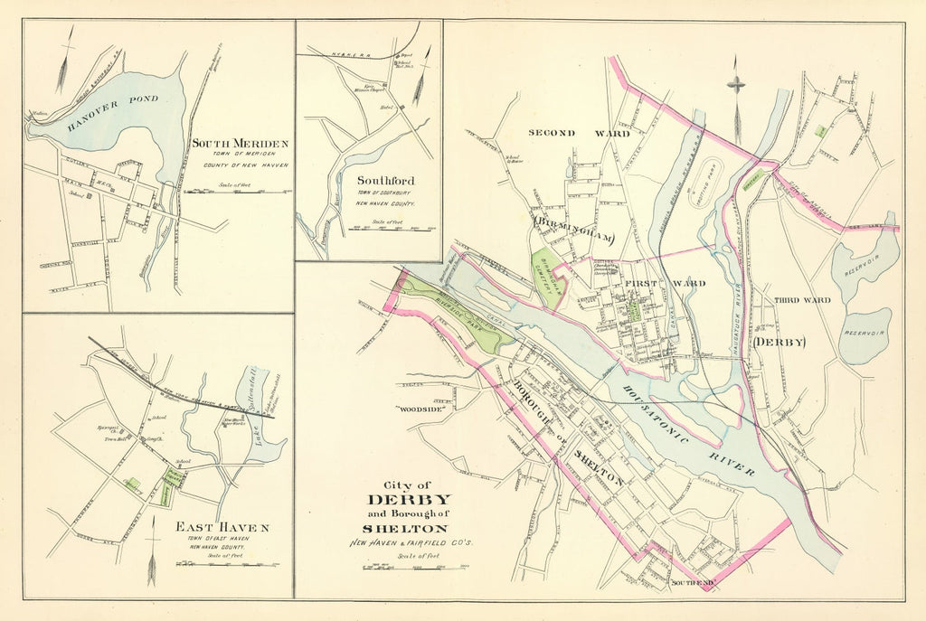 Vintage Map of Derby, Connecticut 1893