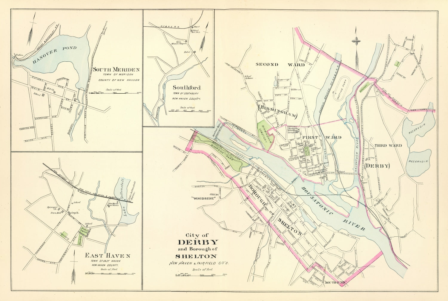 Vintage Map of Derby, Connecticut 1893