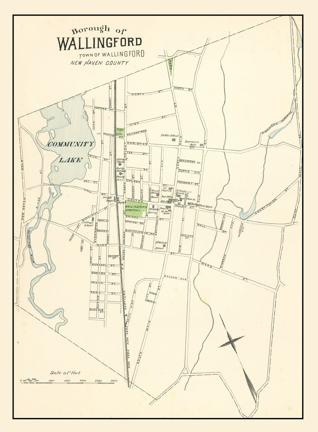 Vintage Map of Wallingford, Connecticut 1893