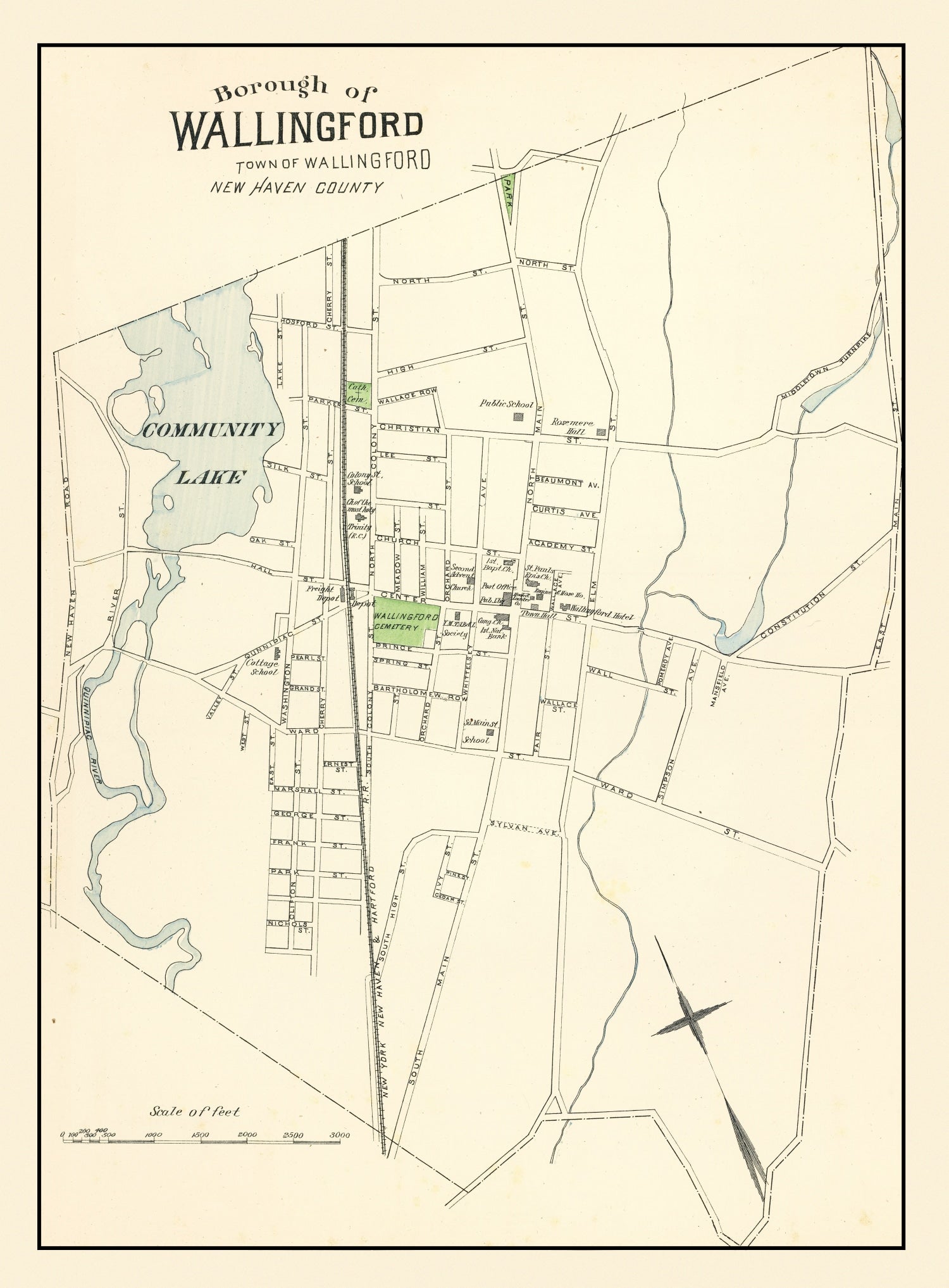 Vintage Map of Wallingford, Connecticut 1893