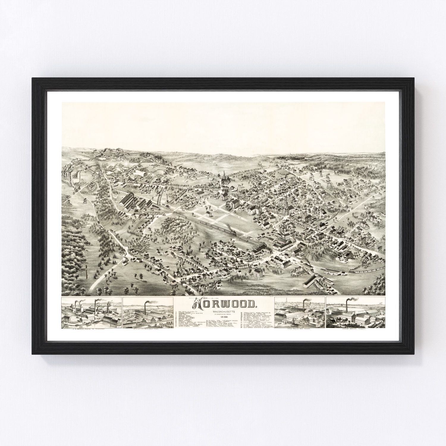 Vintage Map of Norwood, Massachusetts 1882