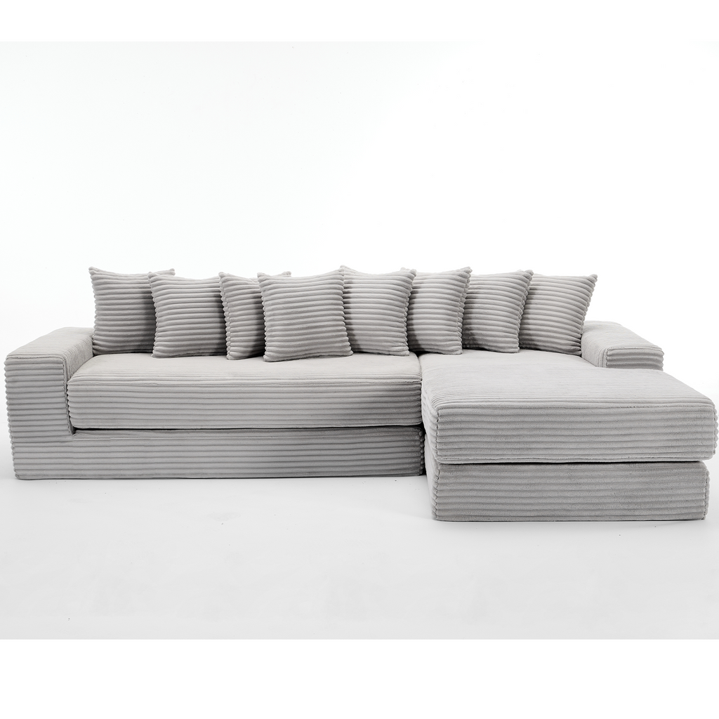 [NEW ARRIVED] [VIDEO PROVIDED] Oversize Cloud Couch, L-Shape Sofa, Convertible Floor Sleeper Sofa Bed, No Assembly ,Eight pillows,3-in-1,Magazine bag,(Right Facing Sofa),3 Seat,Corduroy,Light Gray