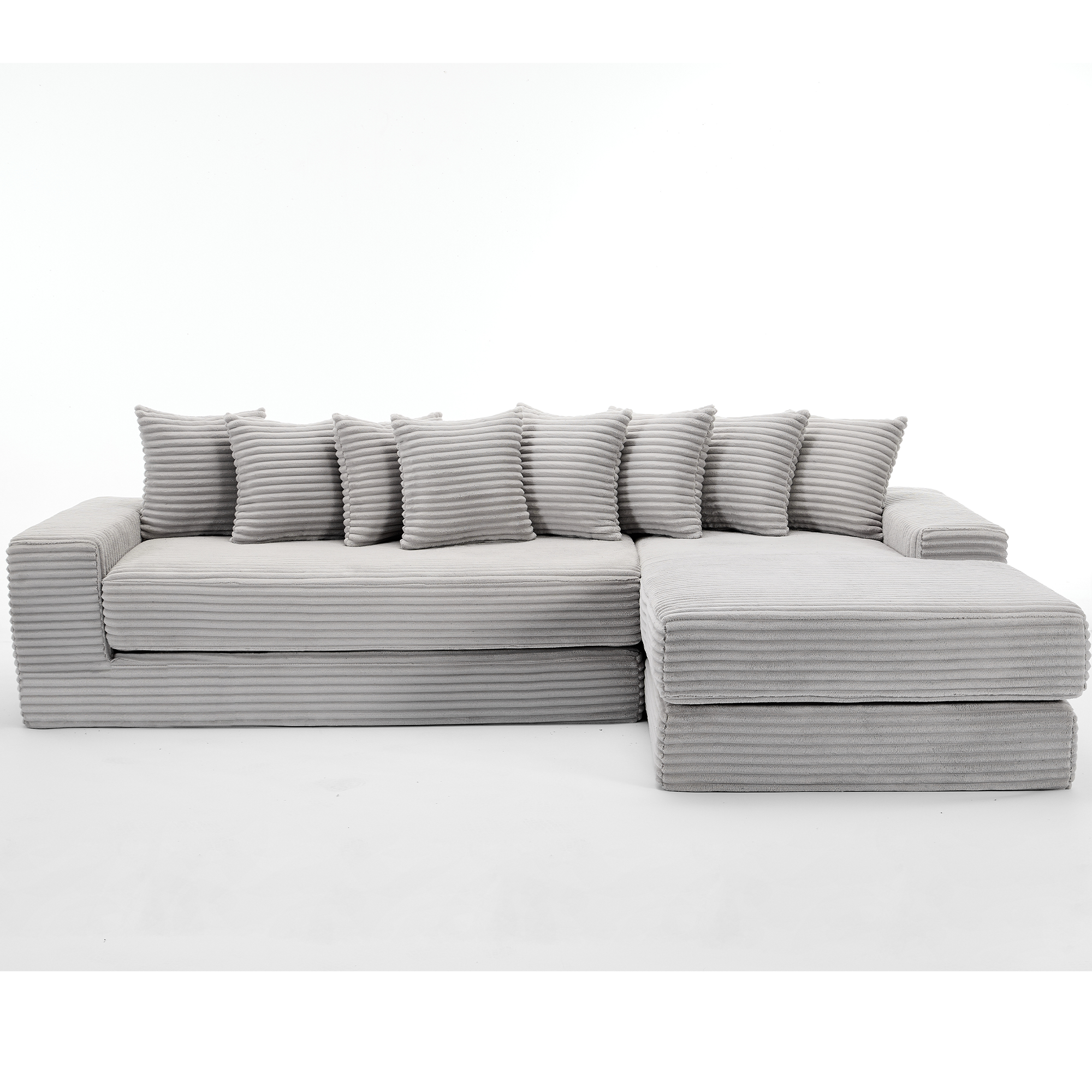 [NEW ARRIVED] [VIDEO PROVIDED] Oversize Cloud Couch, L-Shape Sofa, Convertible Floor Sleeper Sofa Bed, No Assembly ,Eight pillows,3-in-1,Magazine bag,(Right Facing Sofa),3 Seat,Corduroy,Light Gray