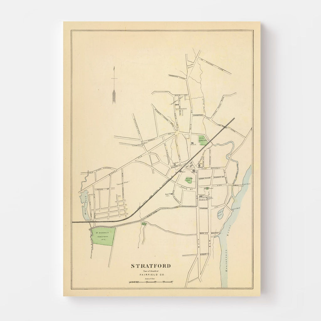 Vintage Map of Stratford, Connecticut 1893