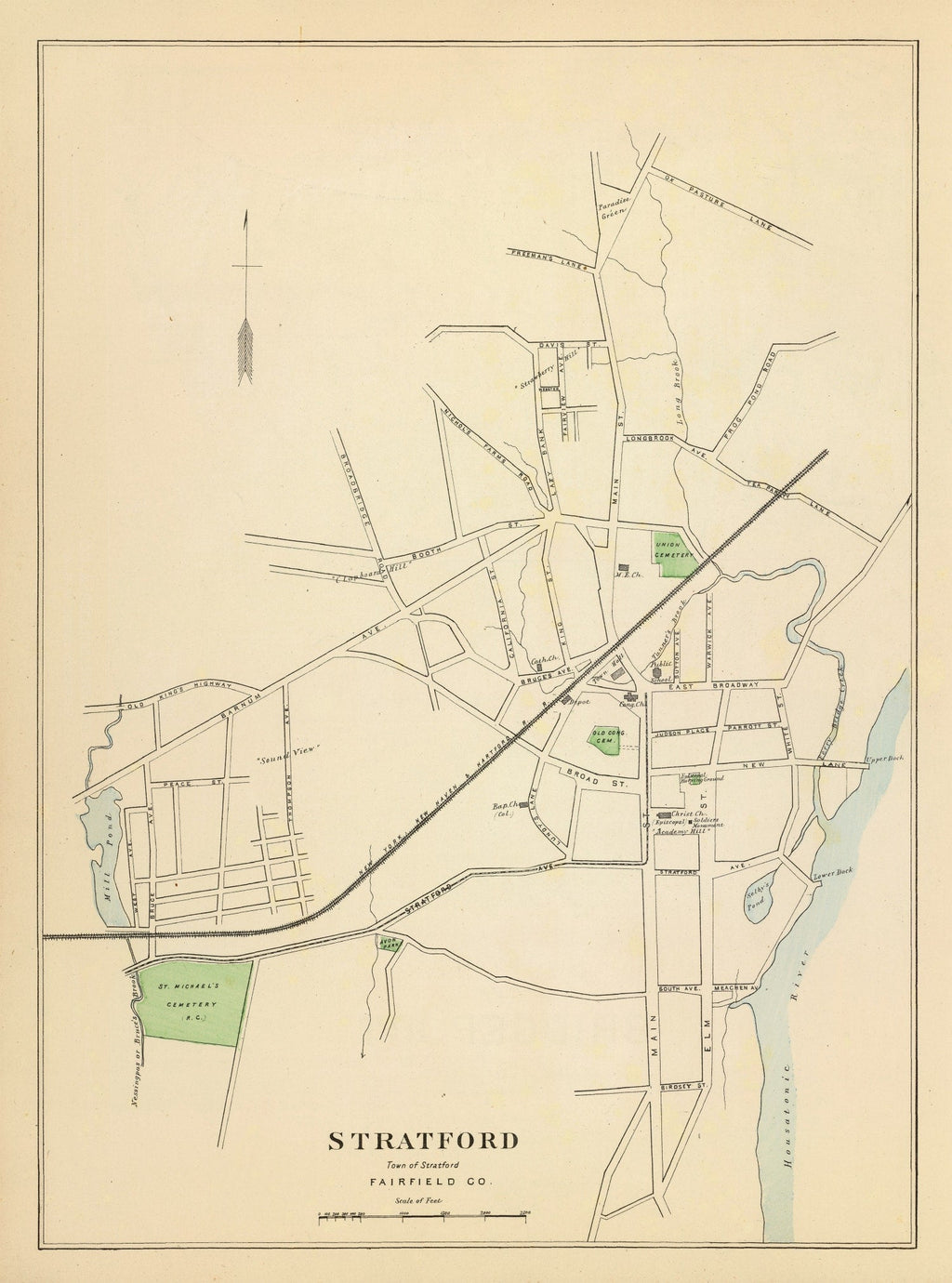 Vintage Map of Stratford, Connecticut 1893