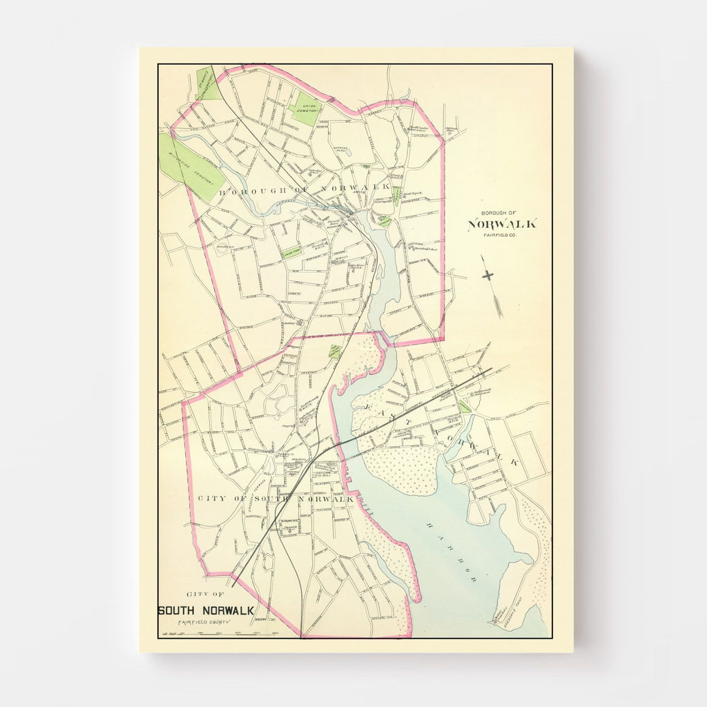 Vintage Map of Norwalk, Connecticut 1893