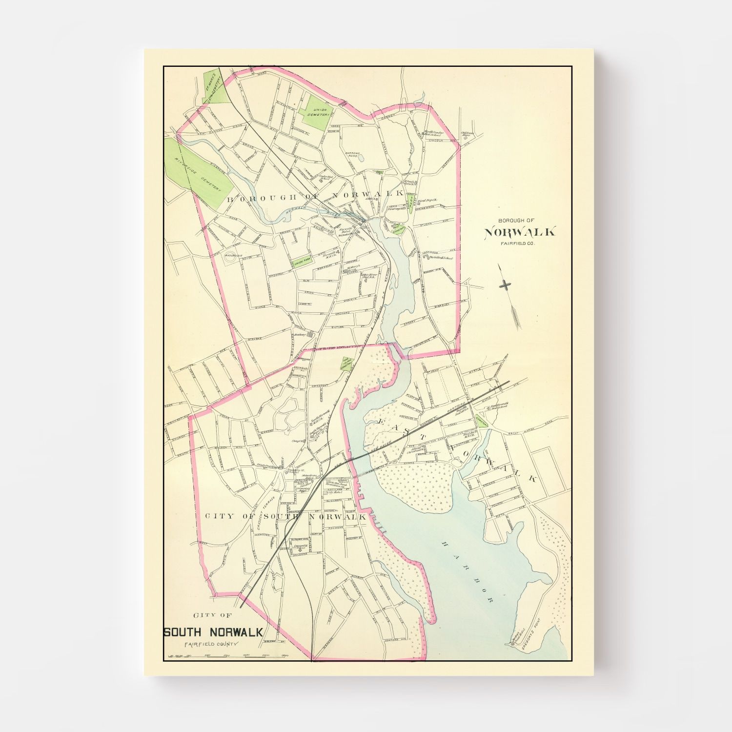 Vintage Map of Norwalk, Connecticut 1893