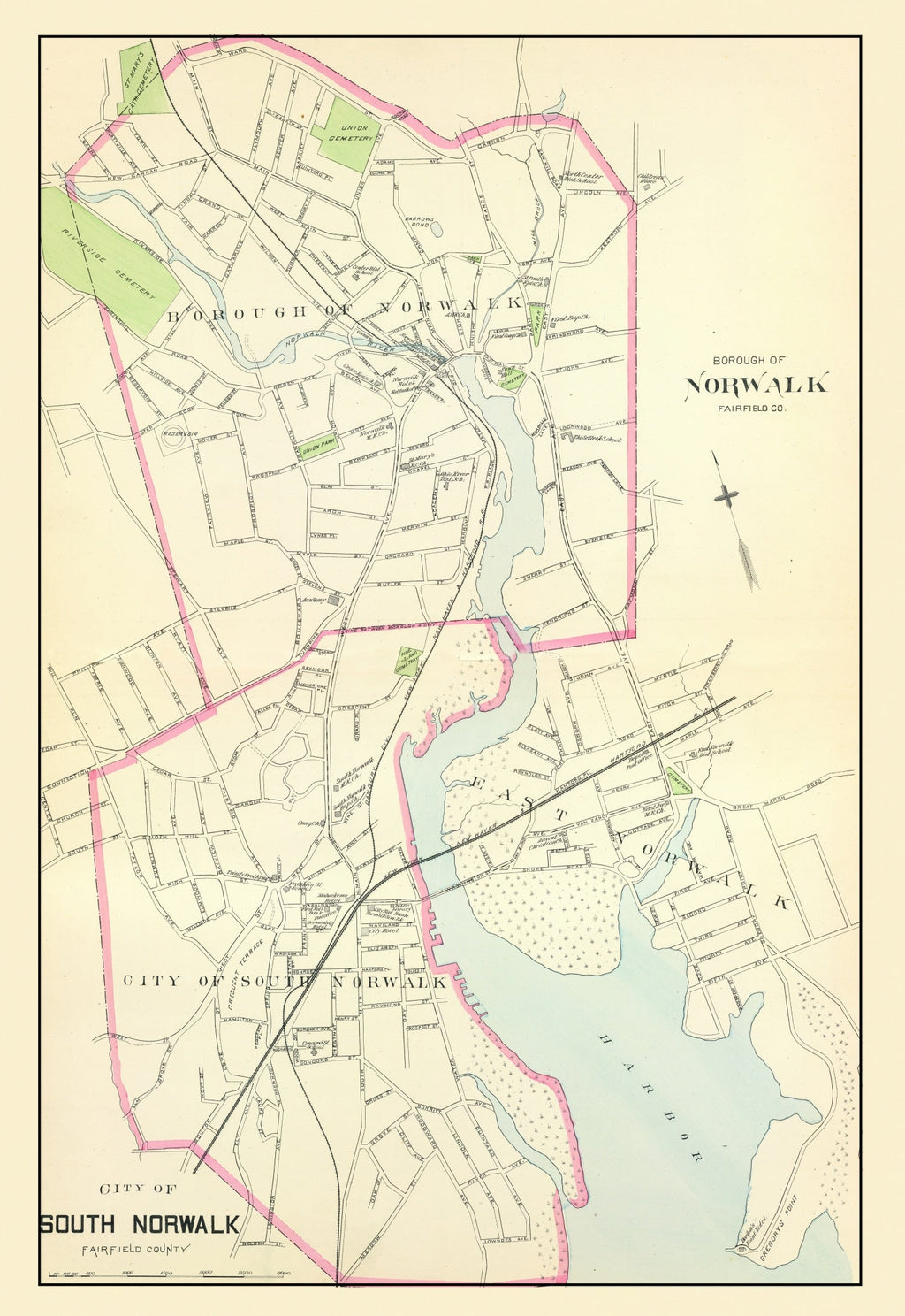 Vintage Map of Norwalk, Connecticut 1893
