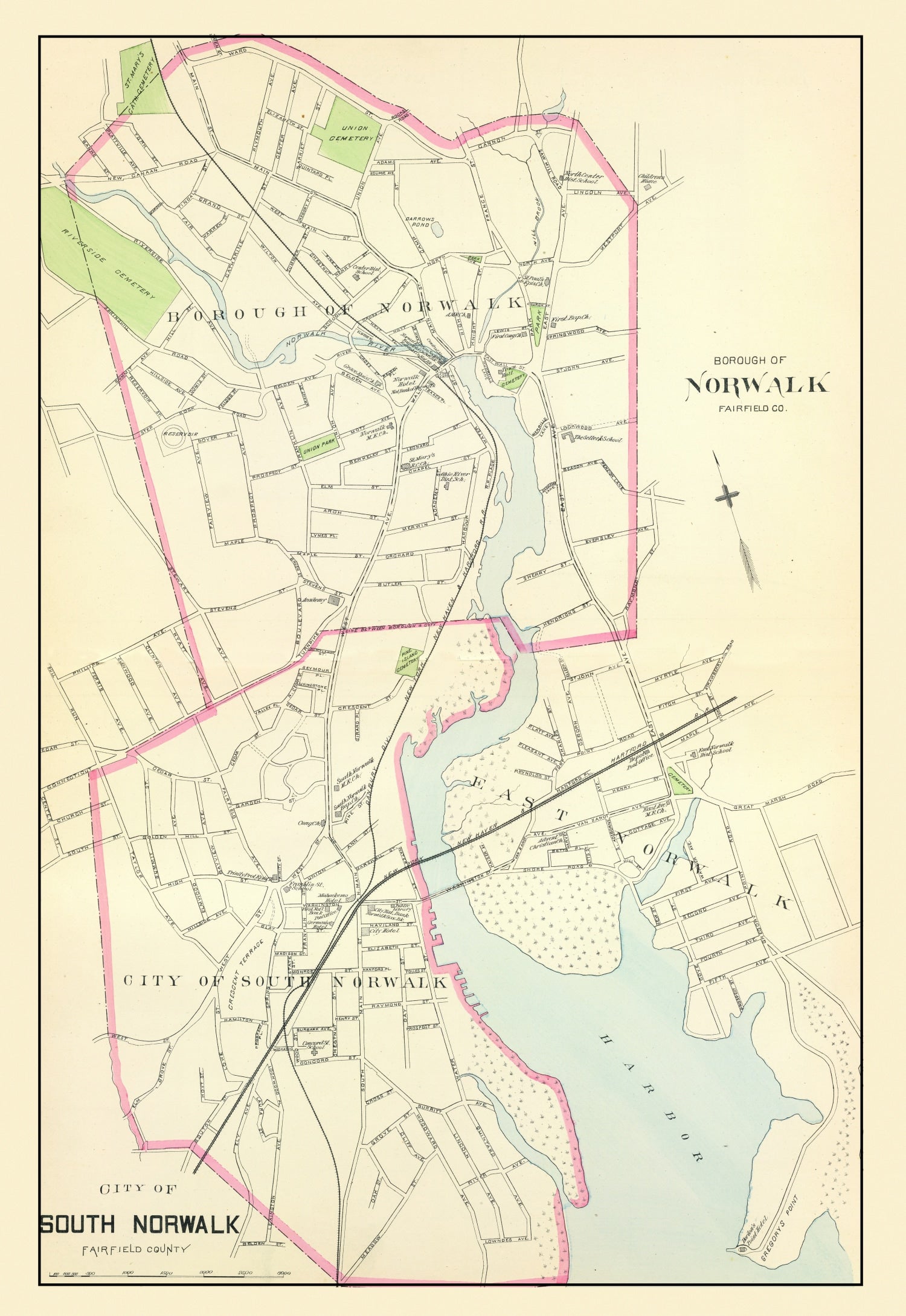 Vintage Map of Norwalk, Connecticut 1893