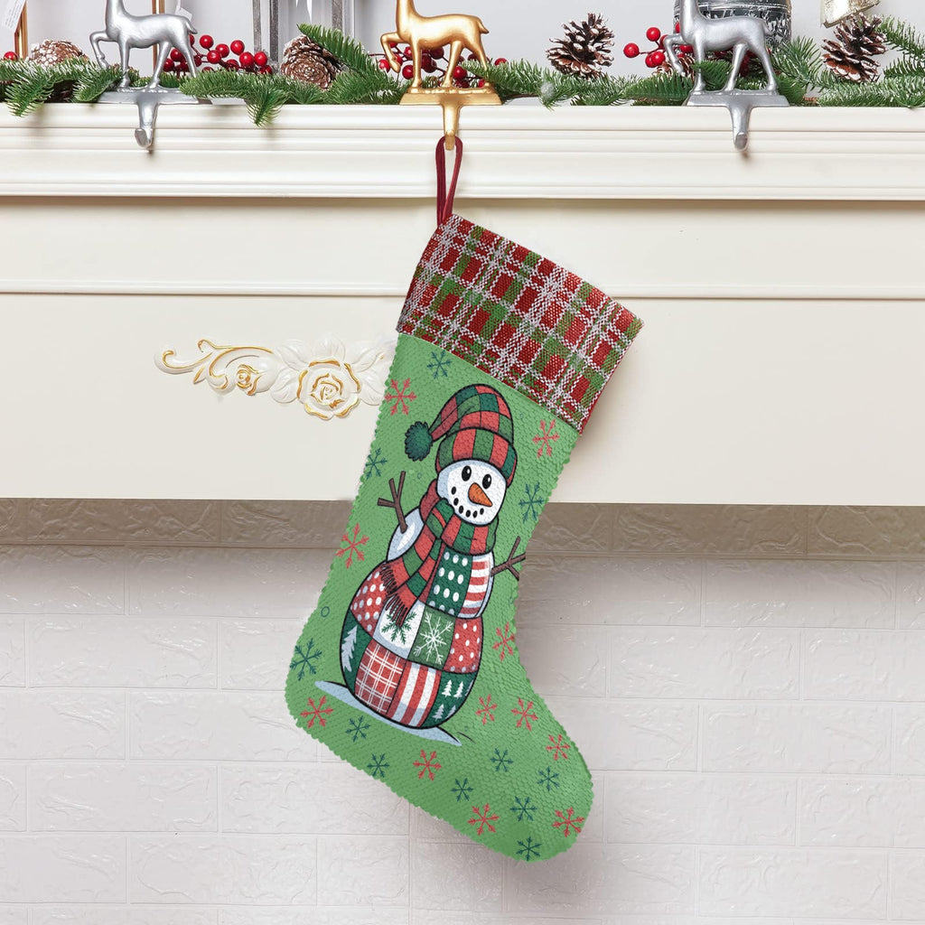 Patchwork Snowman Sequin Christmas Stocking (Made in USA)
