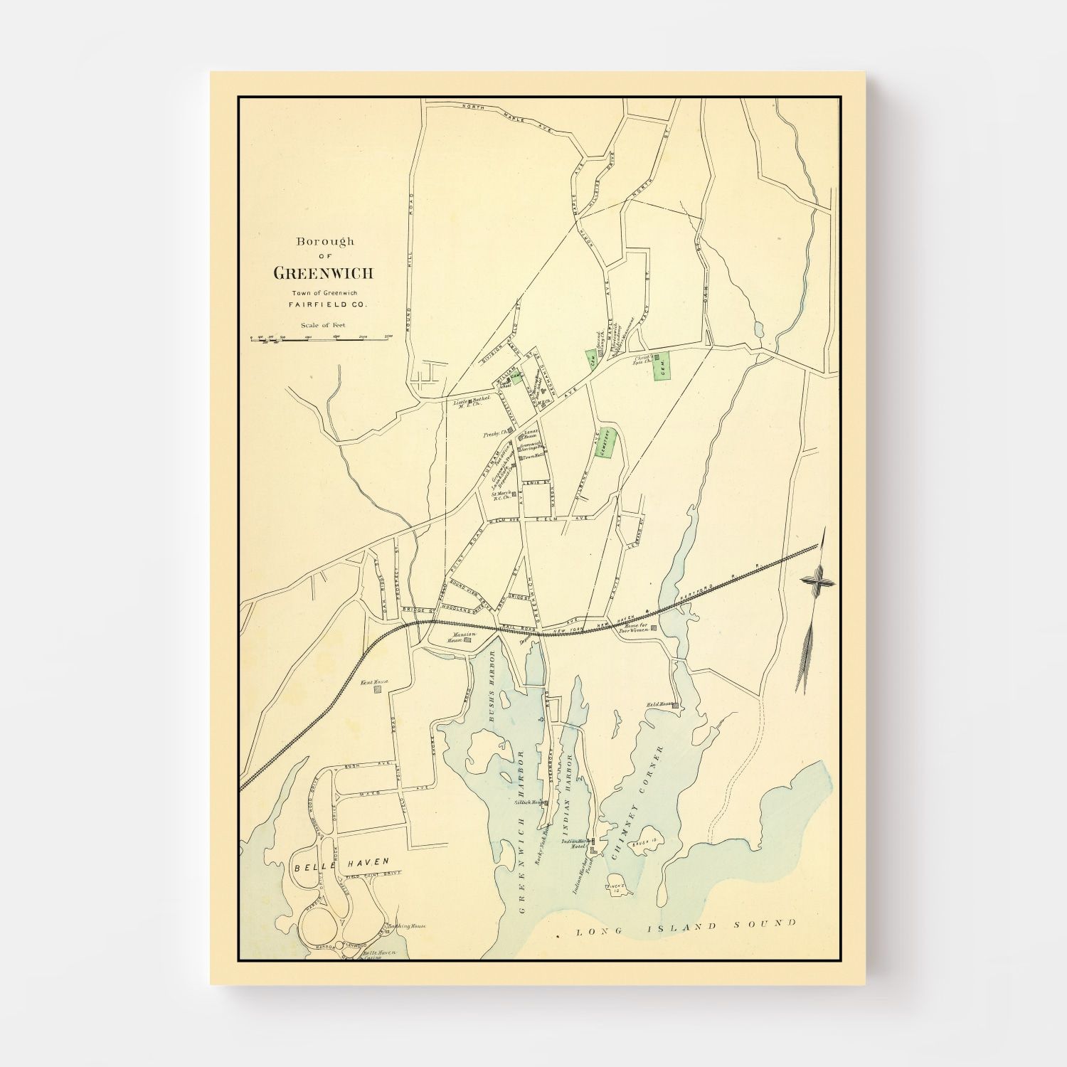 Vintage Map of Greenwich, Connecticut 1893