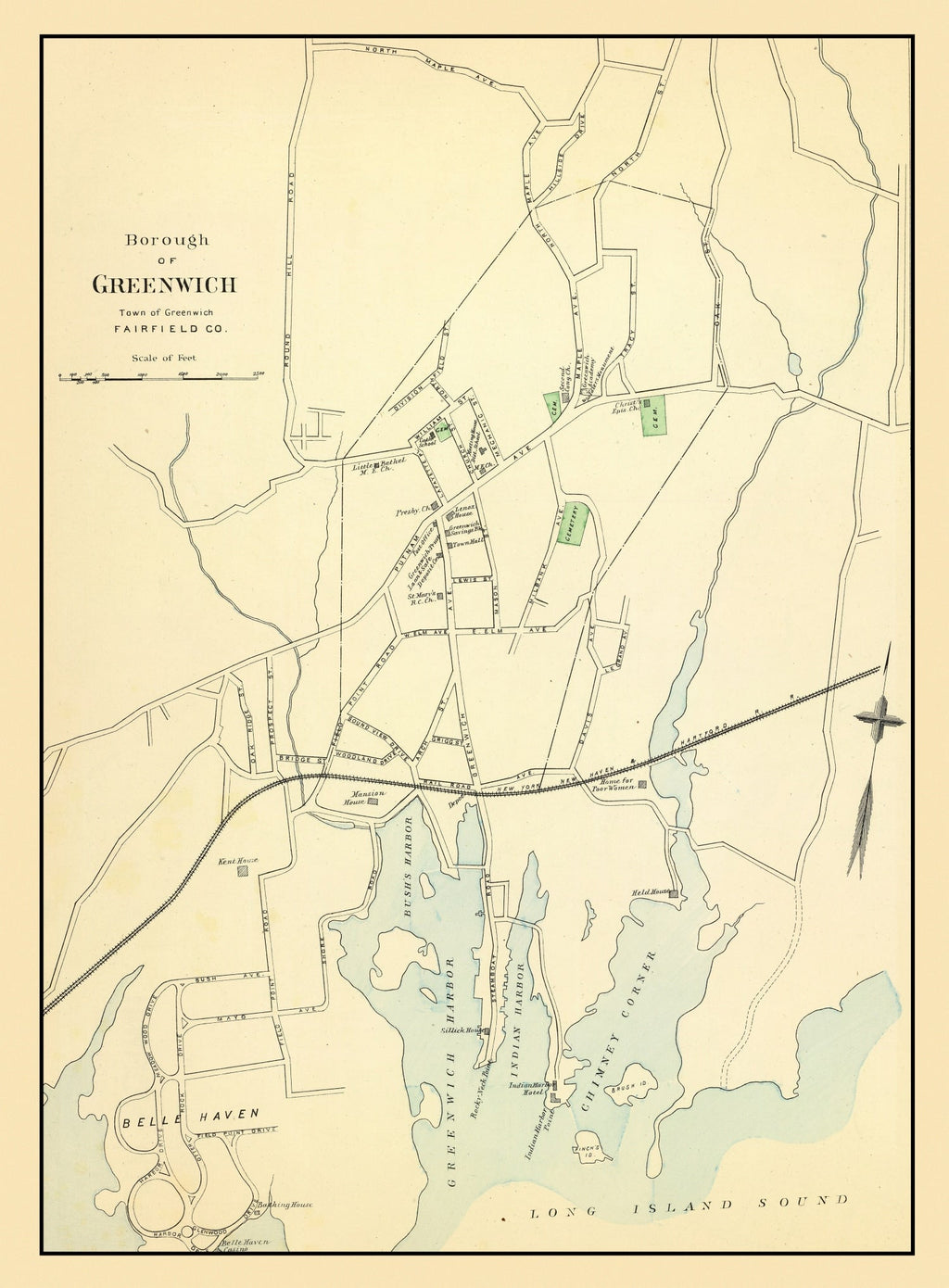 Vintage Map of Greenwich, Connecticut 1893