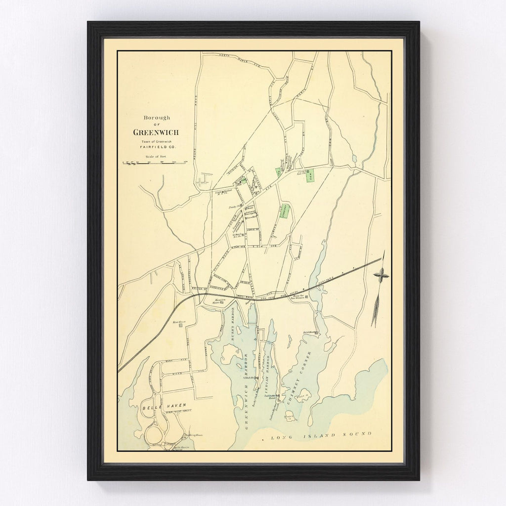 Vintage Map of Greenwich, Connecticut 1893