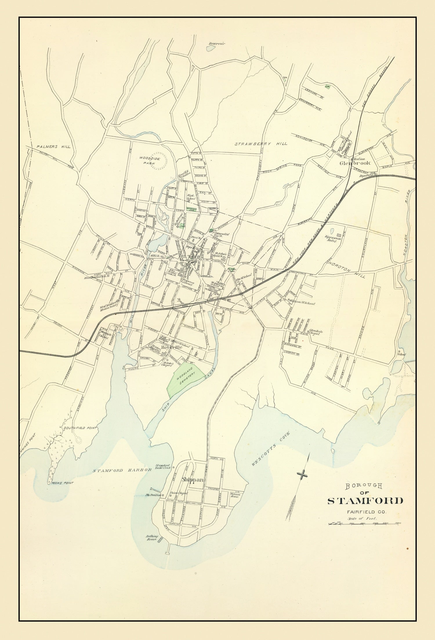 Vintage Map of Stamford, Connecticut 1893
