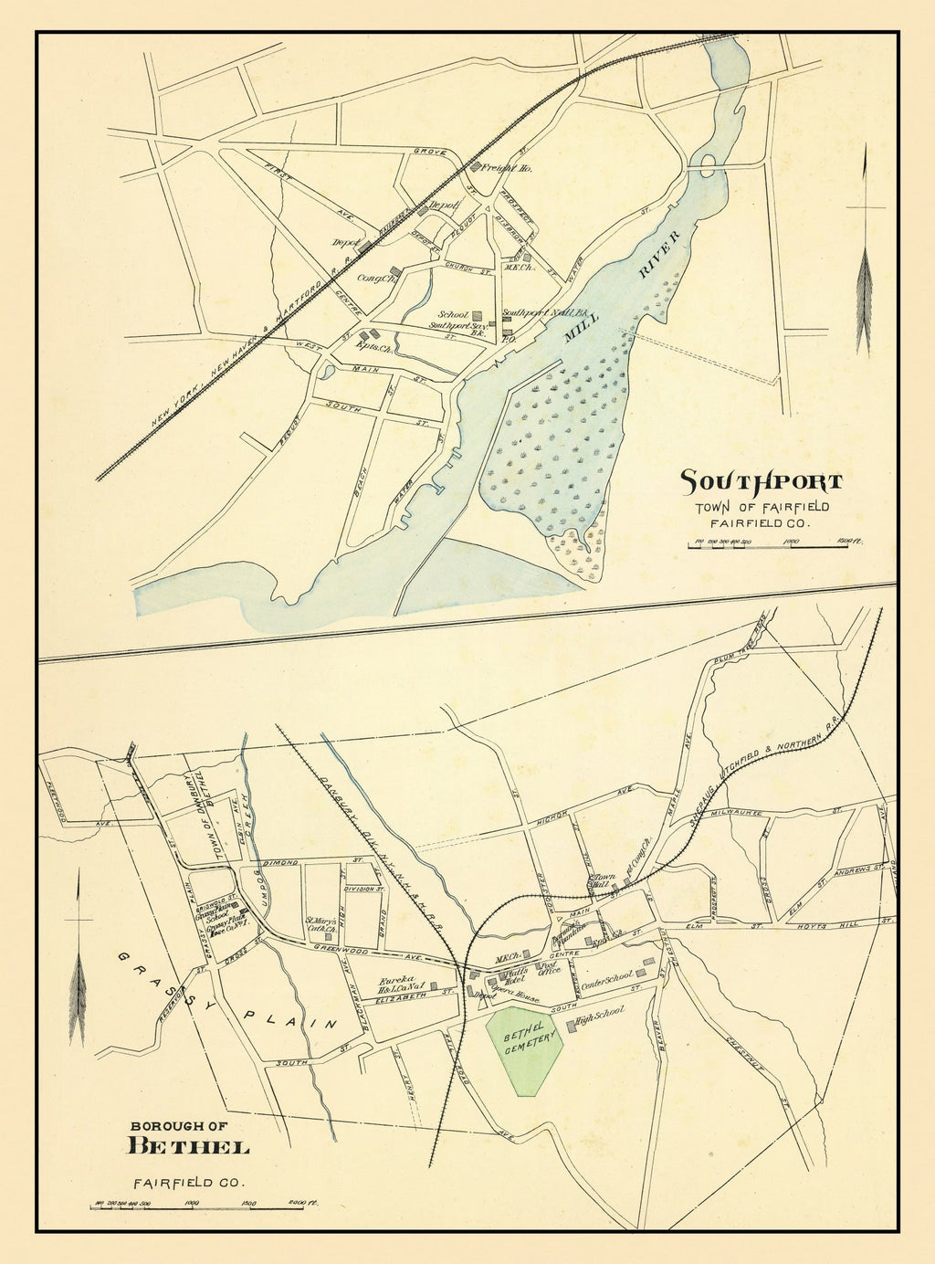 Vintage Map of Bethel, Connecticut 1893