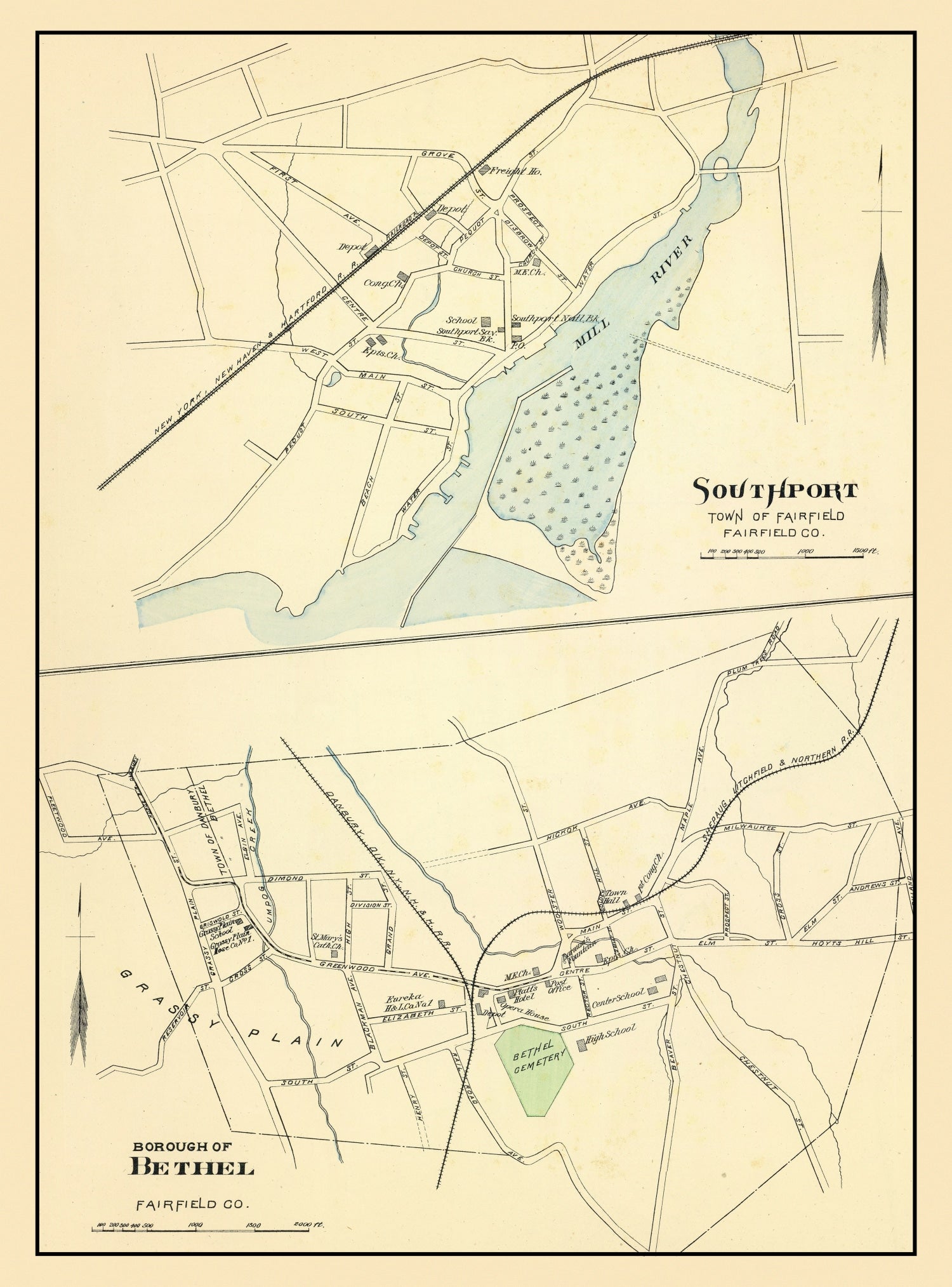 Vintage Map of Bethel, Connecticut 1893