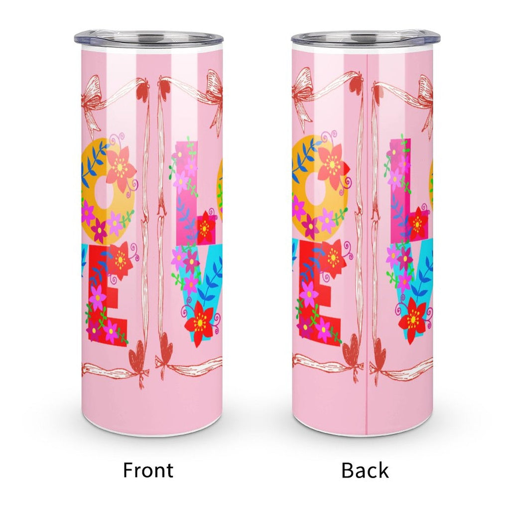 Floral LOVE Pink 20oz Skinny Stainless Steel Straight Tumbler with Lid