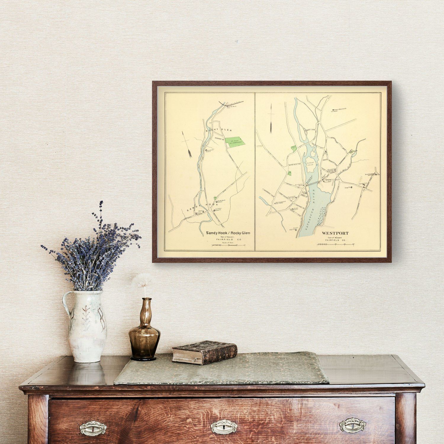 Vintage Map of Sandy Hook, Connecticut 1893