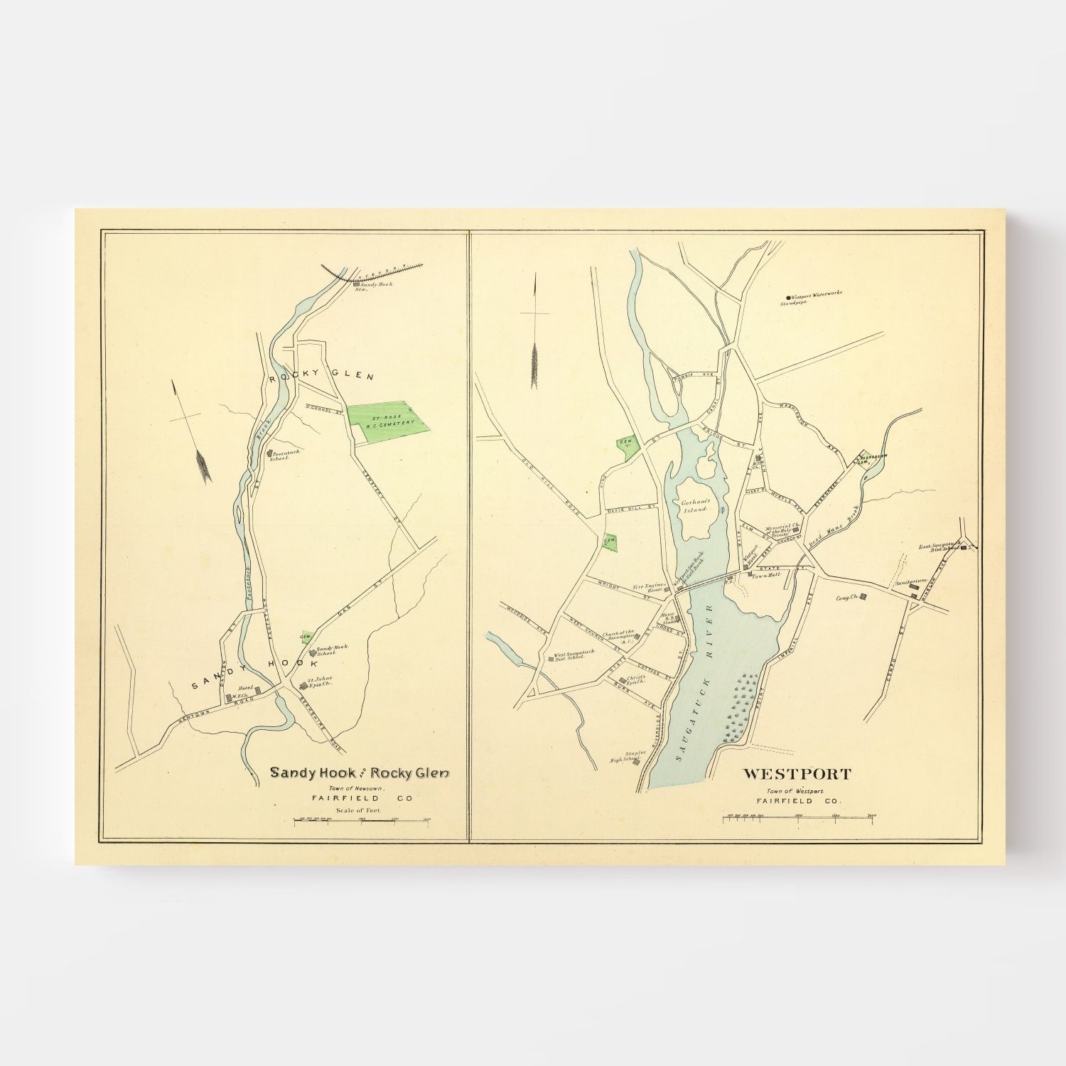 Vintage Map of Sandy Hook, Connecticut 1893