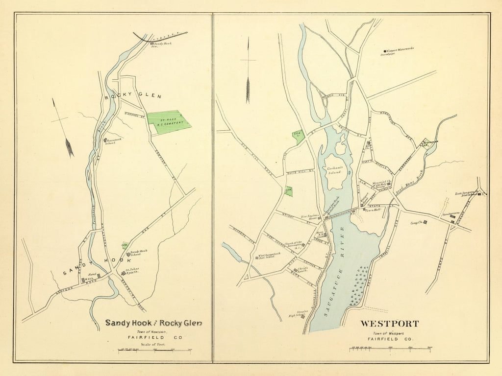 Vintage Map of Sandy Hook, Connecticut 1893