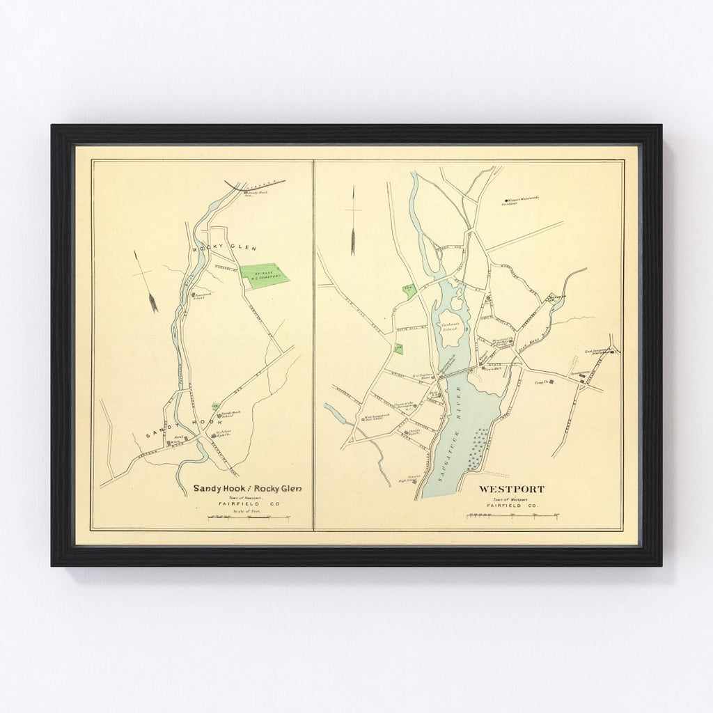 Vintage Map of Sandy Hook, Connecticut 1893