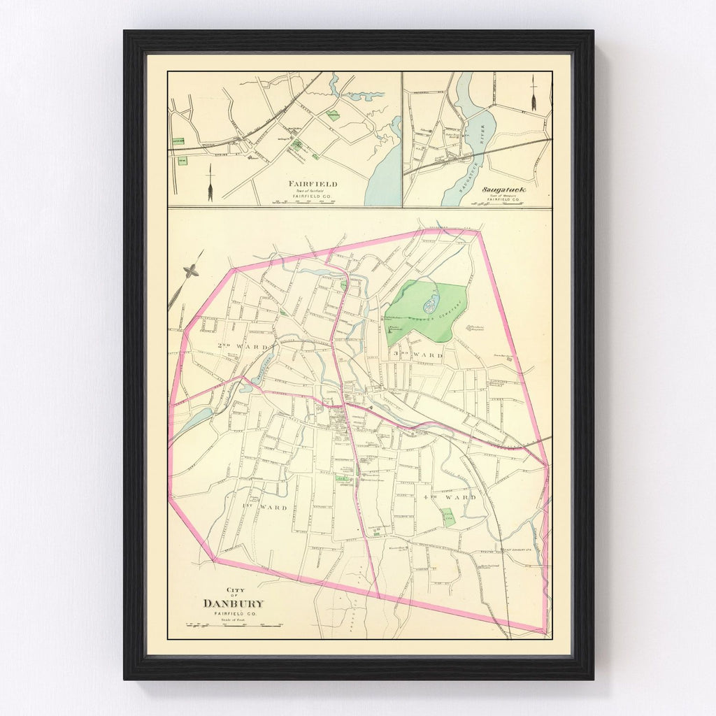 Vintage Map of Danbury, Connecticut 1893