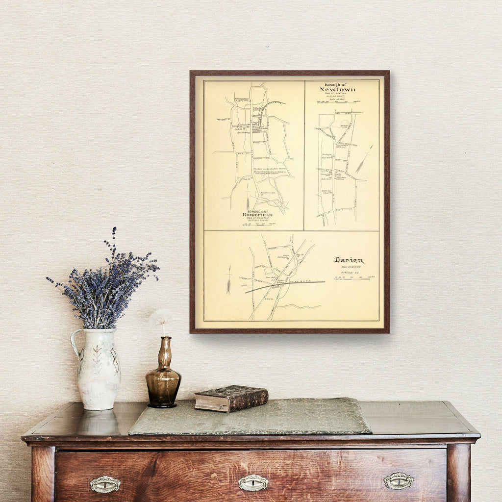 Vintage Map of Newtown, Connecticut 1893