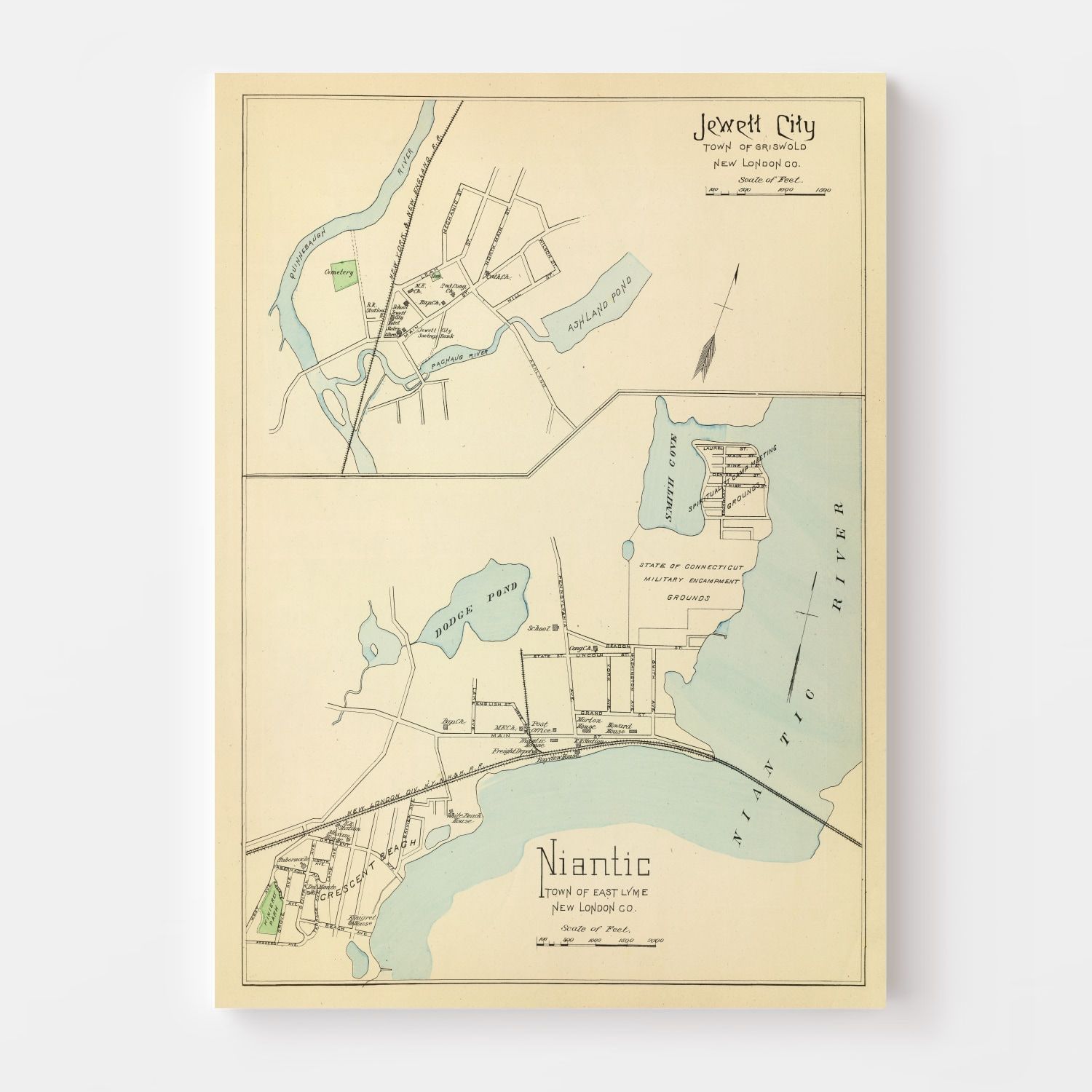 Vintage Map of Jewett City, Connecticut 1893