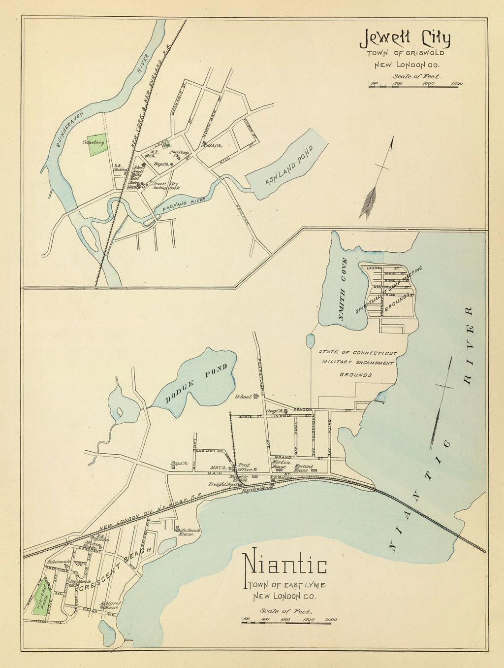 Vintage Map of Jewett City, Connecticut 1893