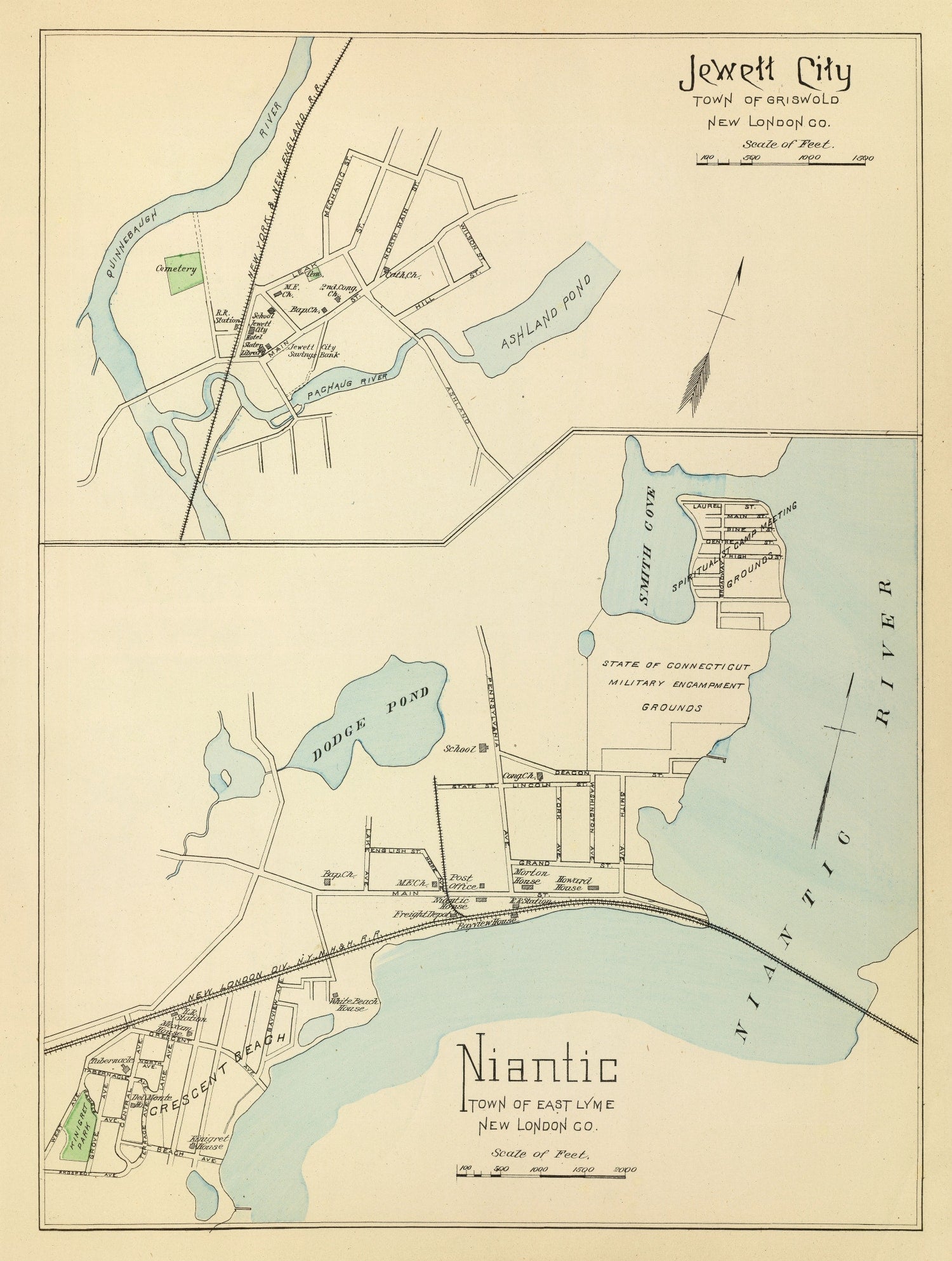 Vintage Map of Jewett City, Connecticut 1893