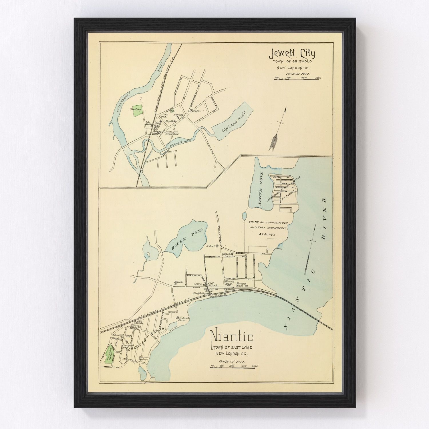 Vintage Map of Jewett City, Connecticut 1893