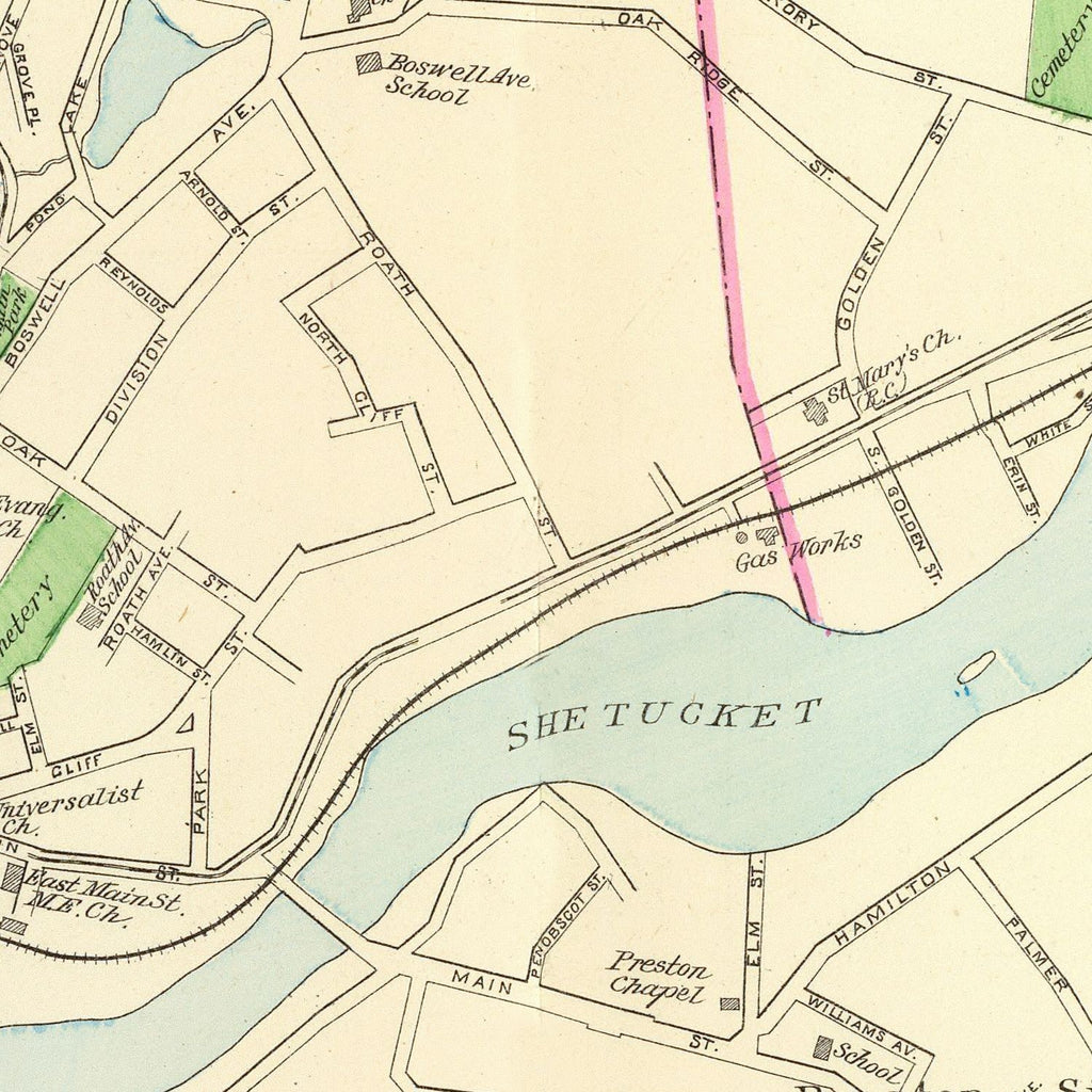 Vintage Map of Norwich, Connecticut 1893