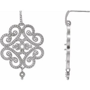 14K White Gold Granulated Earring Mounting