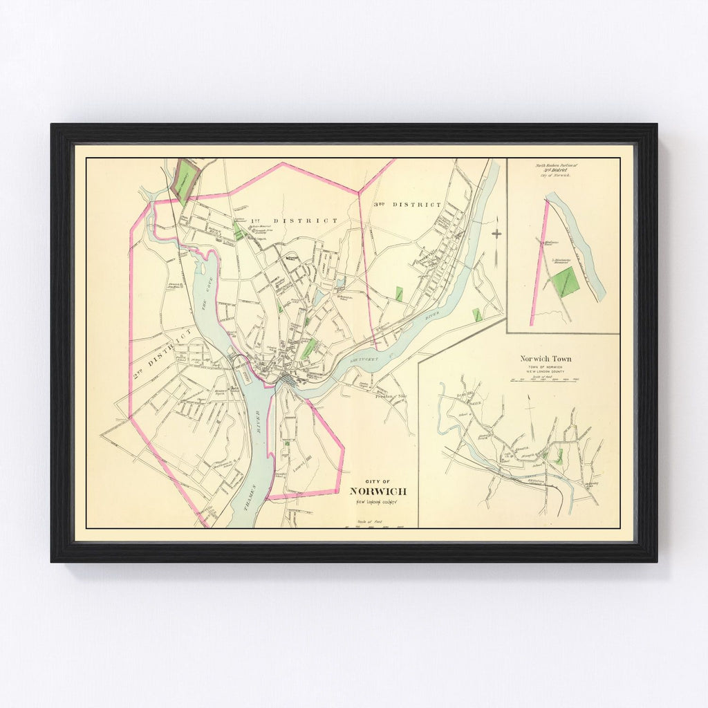 Vintage Map of Norwich, Connecticut 1893