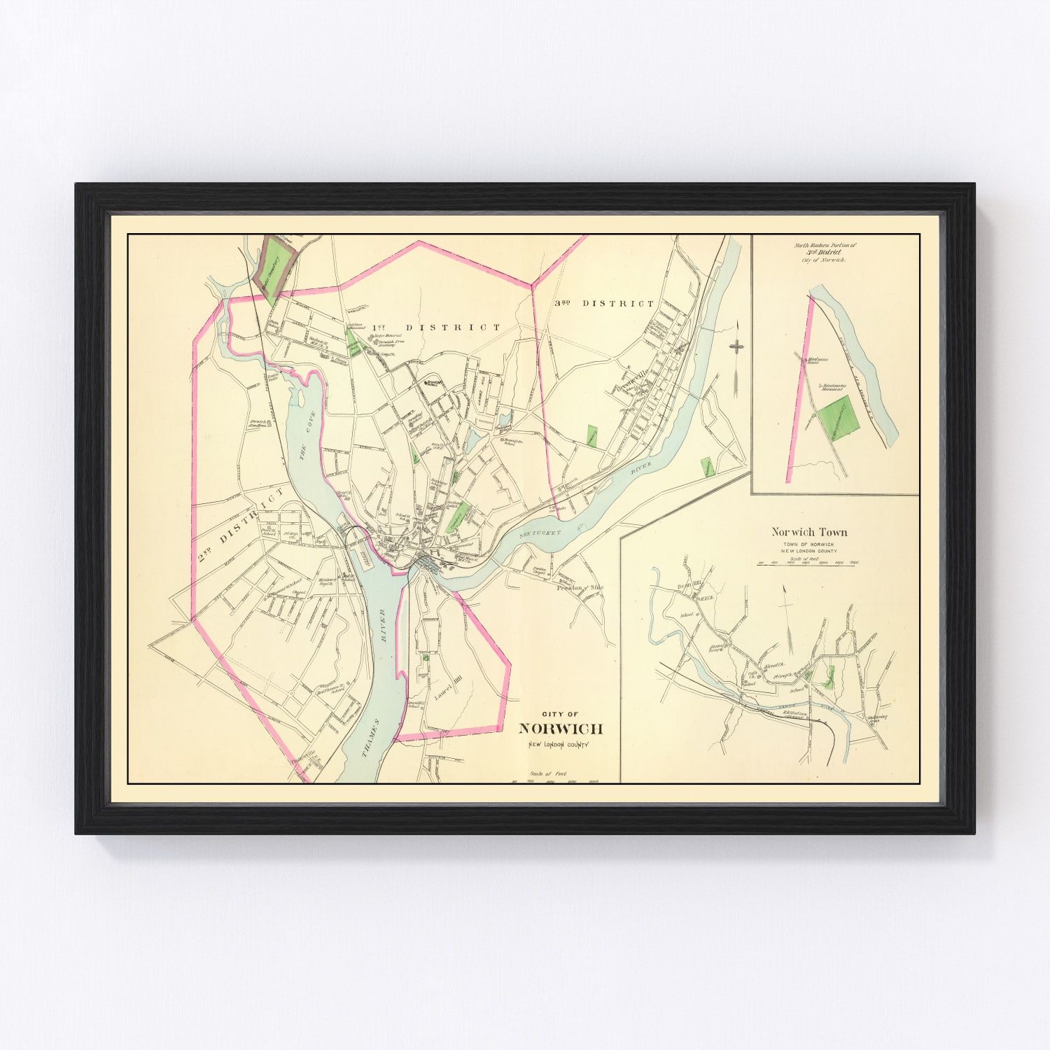 Vintage Map of Norwich, Connecticut 1893