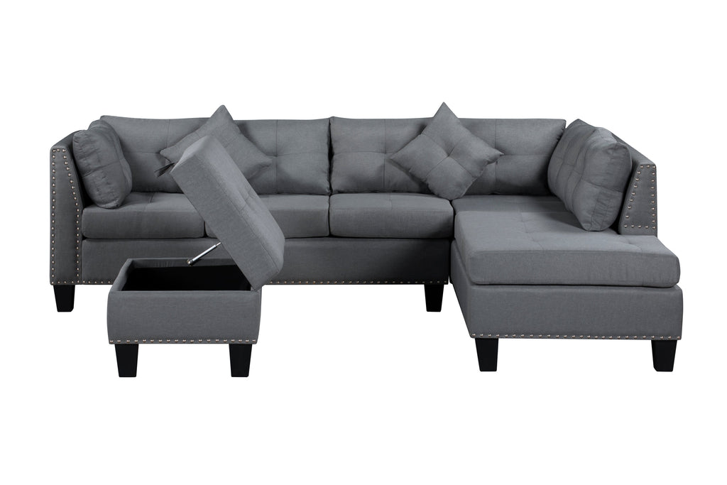 104.5' Upholstered Sofa,Chaise & Ottoman , Gray