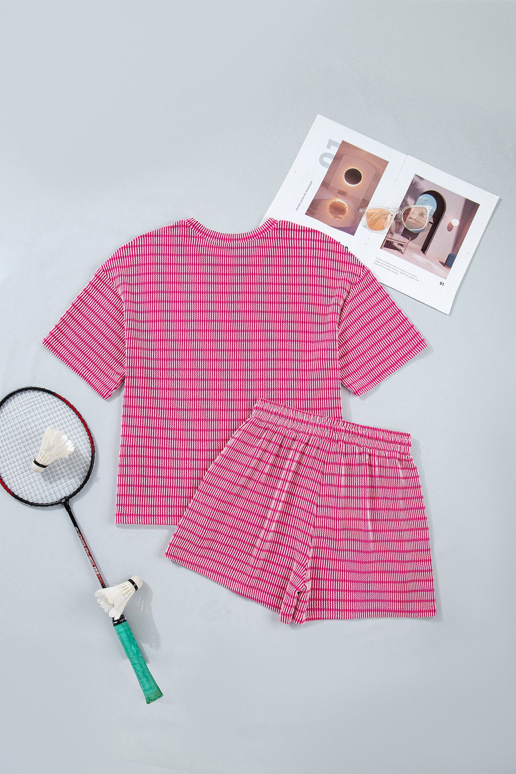 Stripe Ribbed Loose Tee & Drawstring Short Set