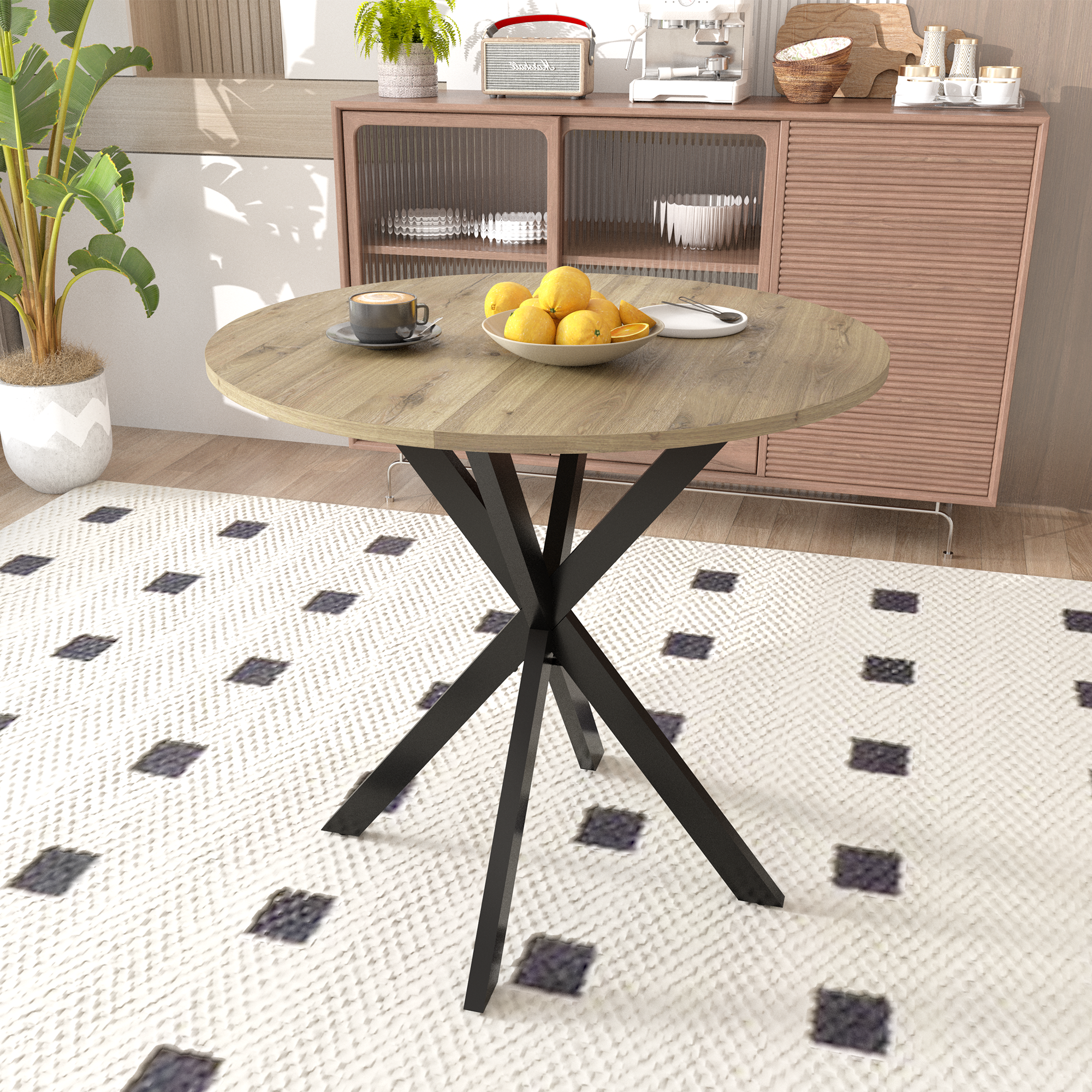 31.5 Inch Round Dining Table, Small Circle Kitchen Table with Metal Black Legs for 2-4 people,Modern Dining Room Table, Brown (only table)