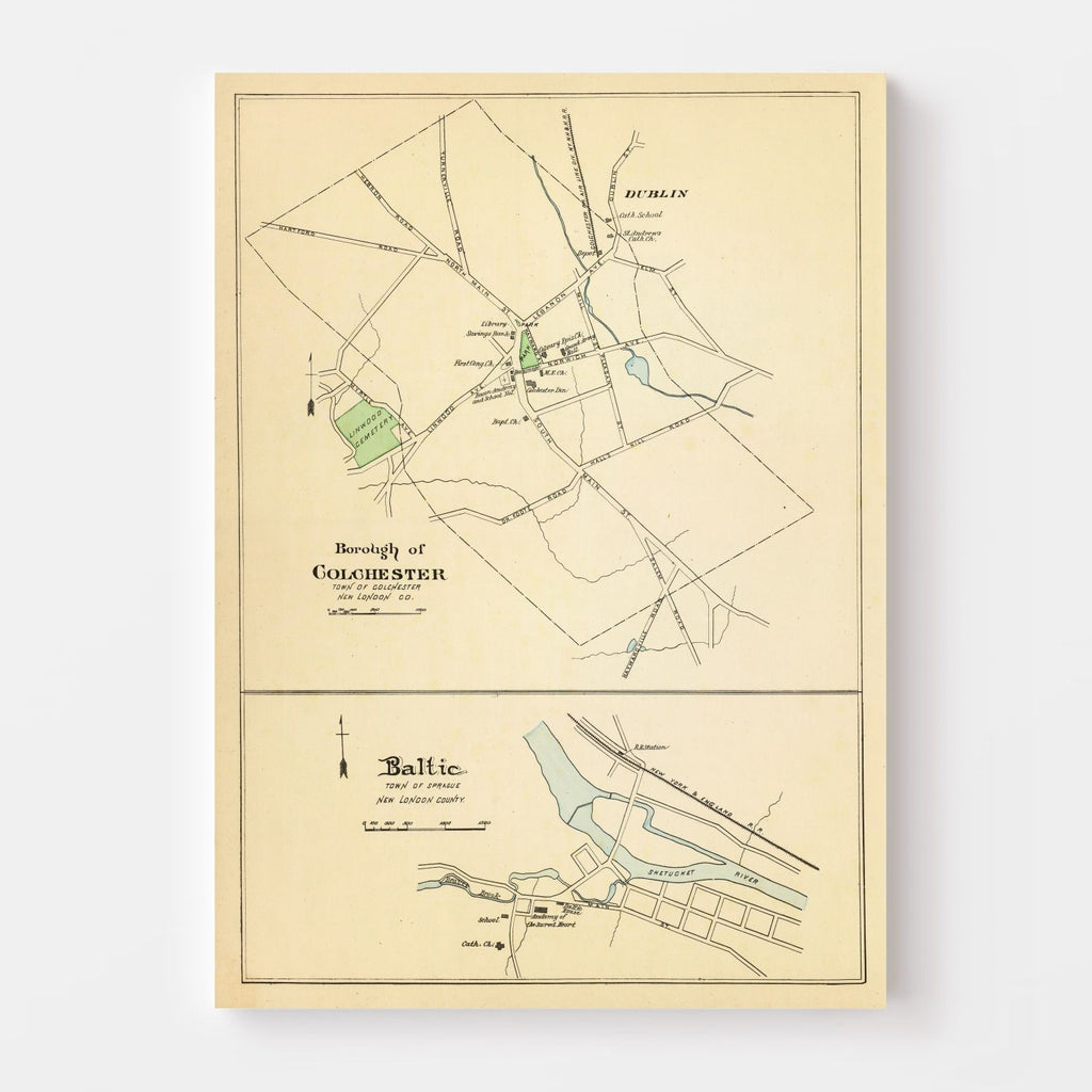Vintage Map of Baltic, Connecticut 1893