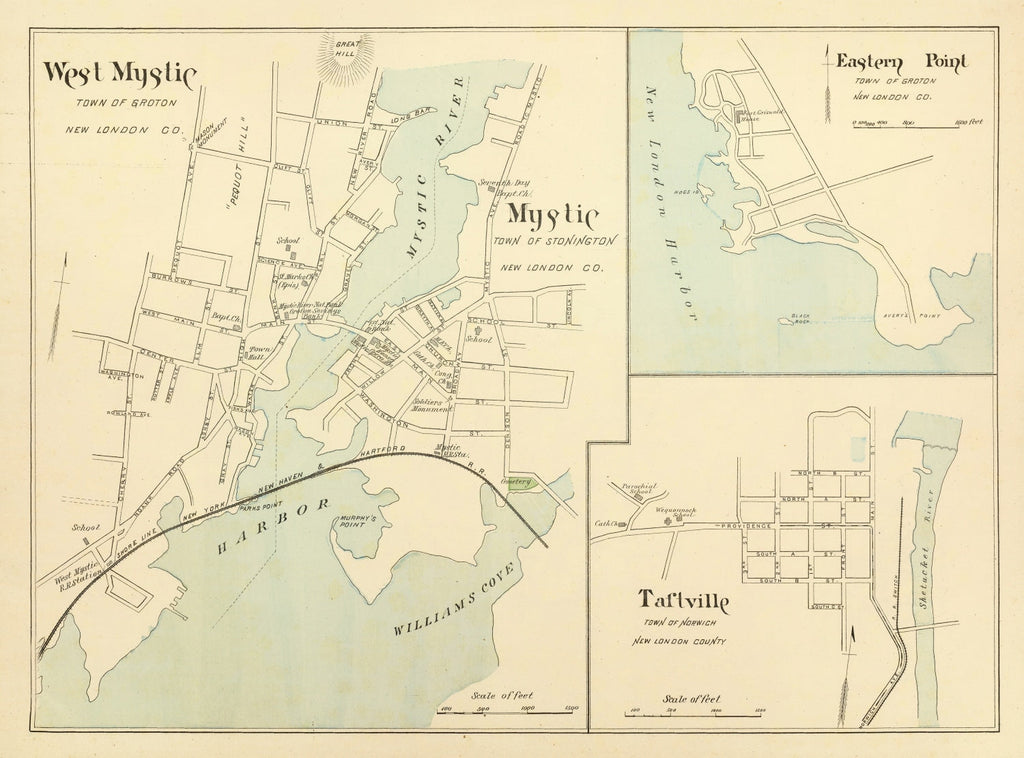 Vintage Map of Mystic, Connecticut 1893