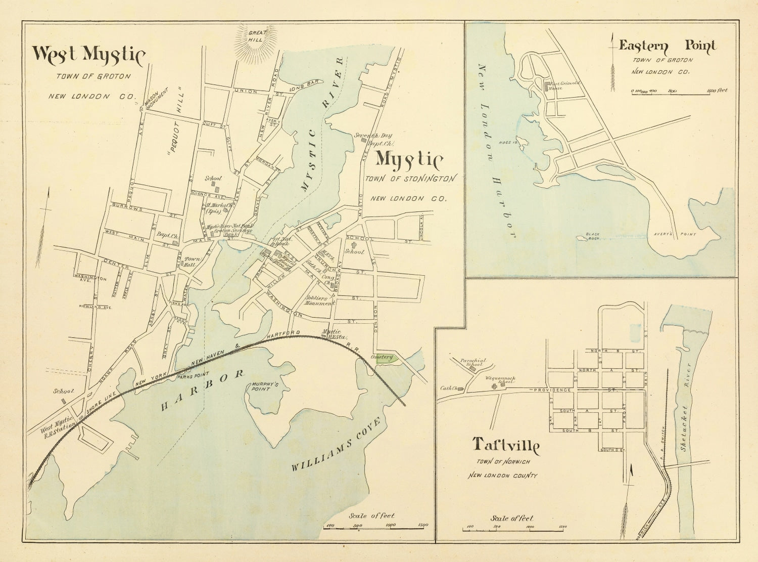 Vintage Map of Mystic, Connecticut 1893