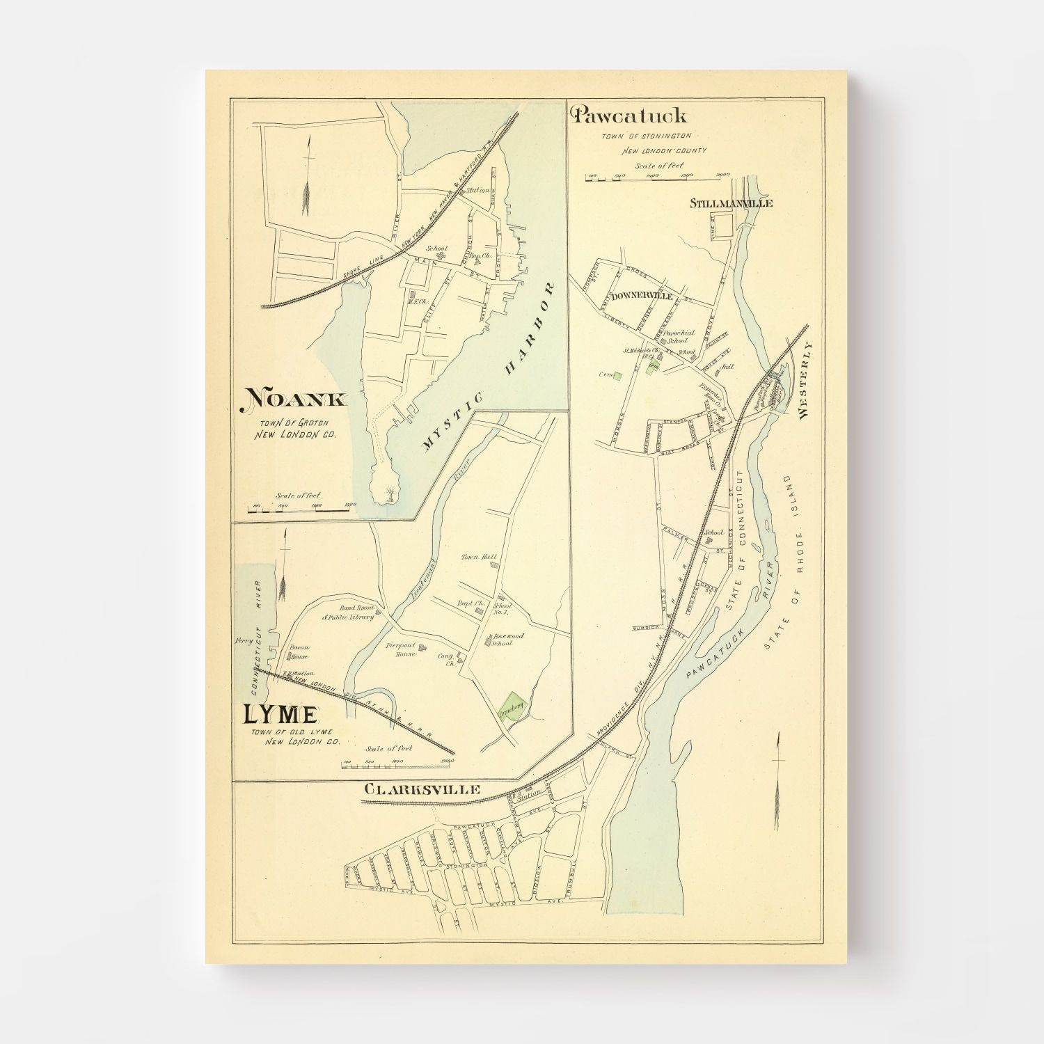 Vintage Map of Noank, Connecticut 1893