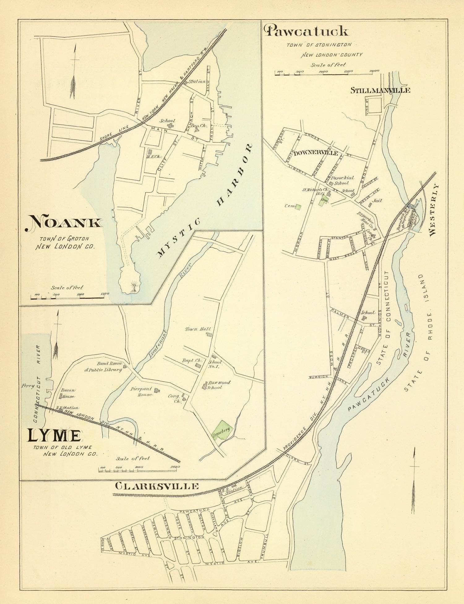 Vintage Map of Noank, Connecticut 1893