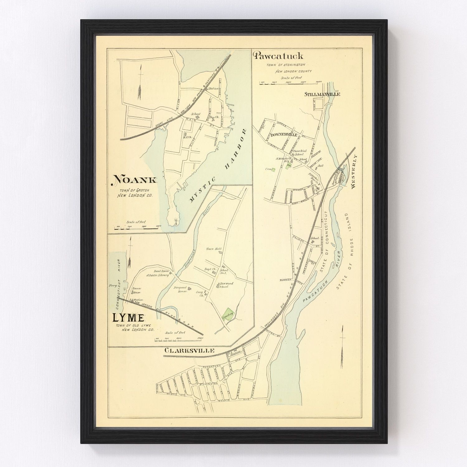Vintage Map of Noank, Connecticut 1893